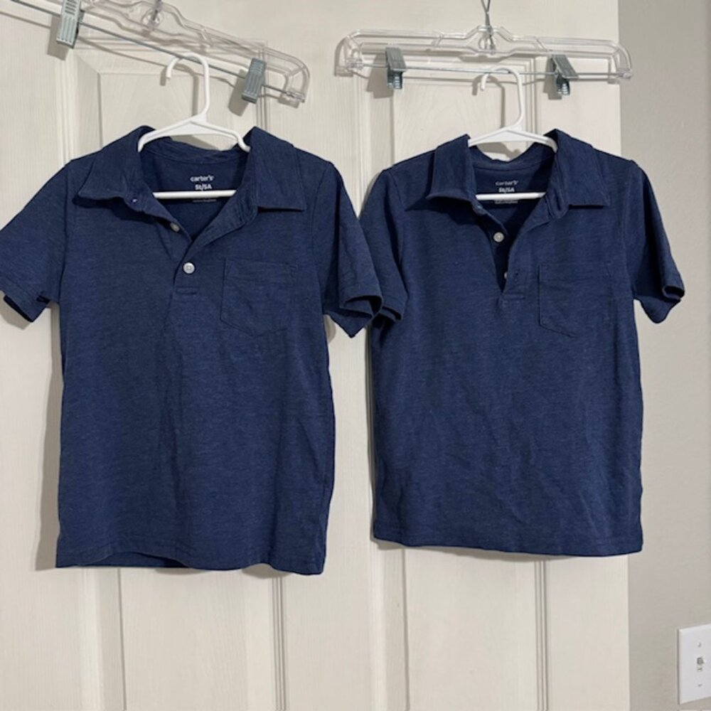2 Carter's Heathered Navy Blue Boy's Uniform Collared Polo Shirts, 5T